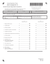 Schedule IN-113 Vermont Income Adjustment Calculations - Vermont