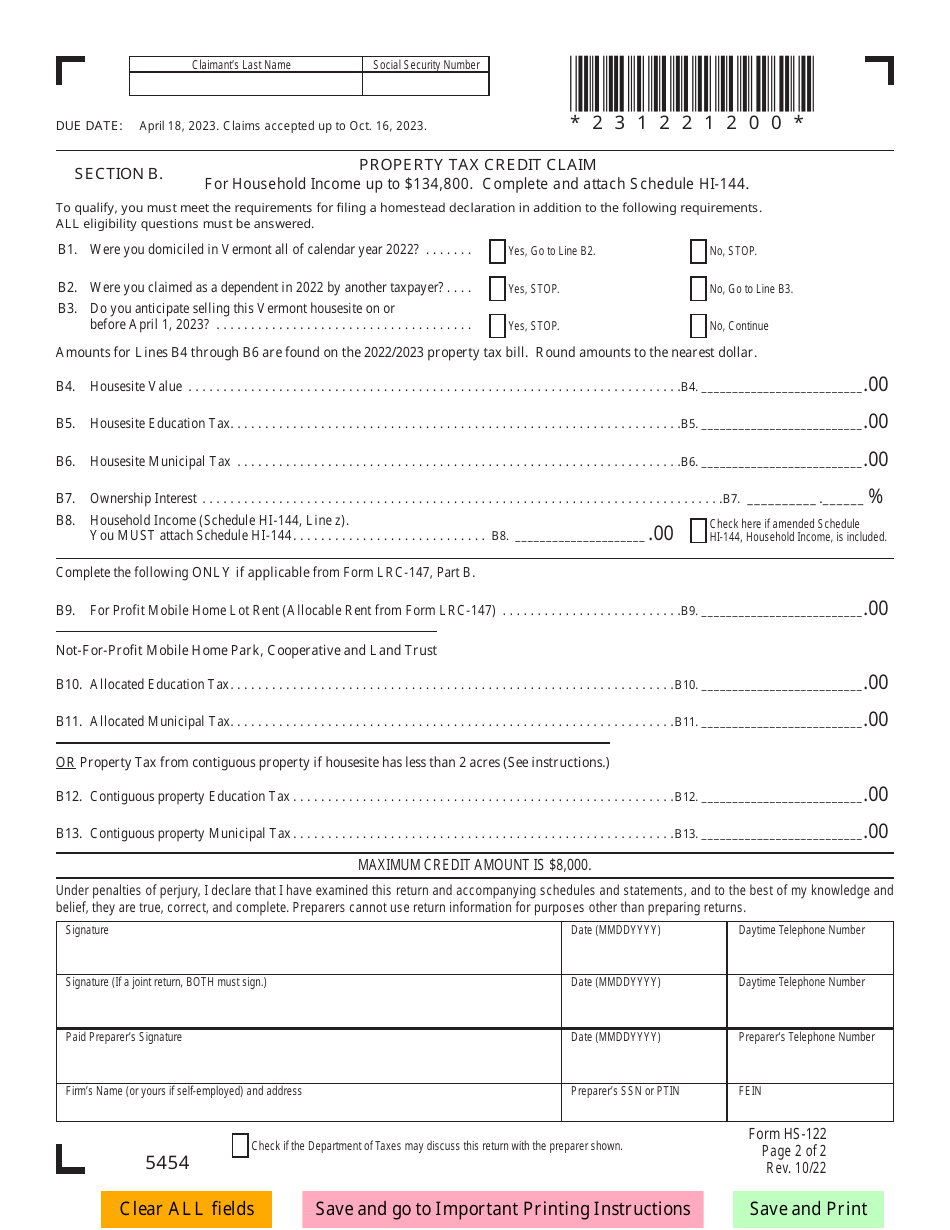 Form HS-122 - 2023 - Fill Out, Sign Online And Download Fillable PDF ...