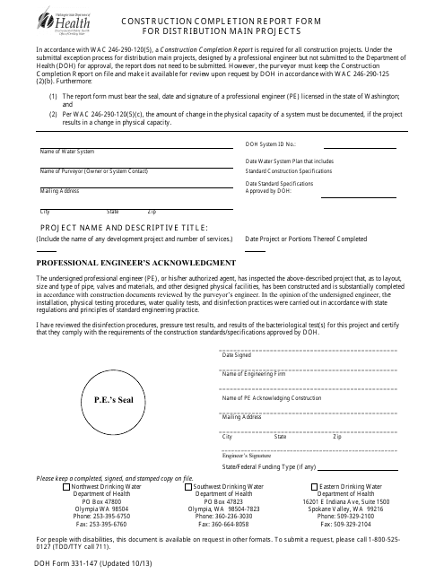 DOH Form 331-147  Printable Pdf