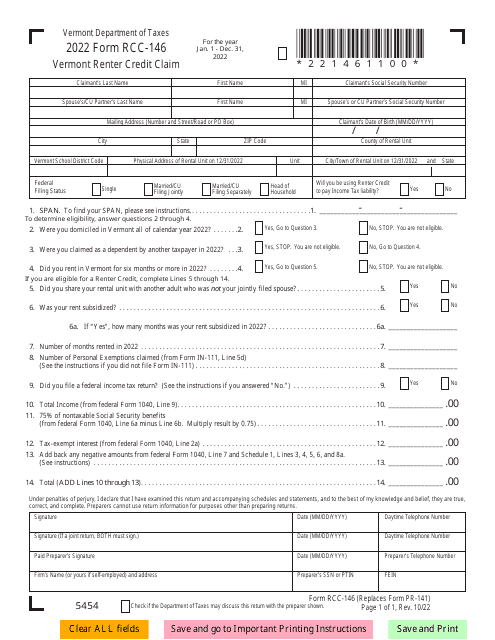 Form RCC-146 2022 Printable Pdf