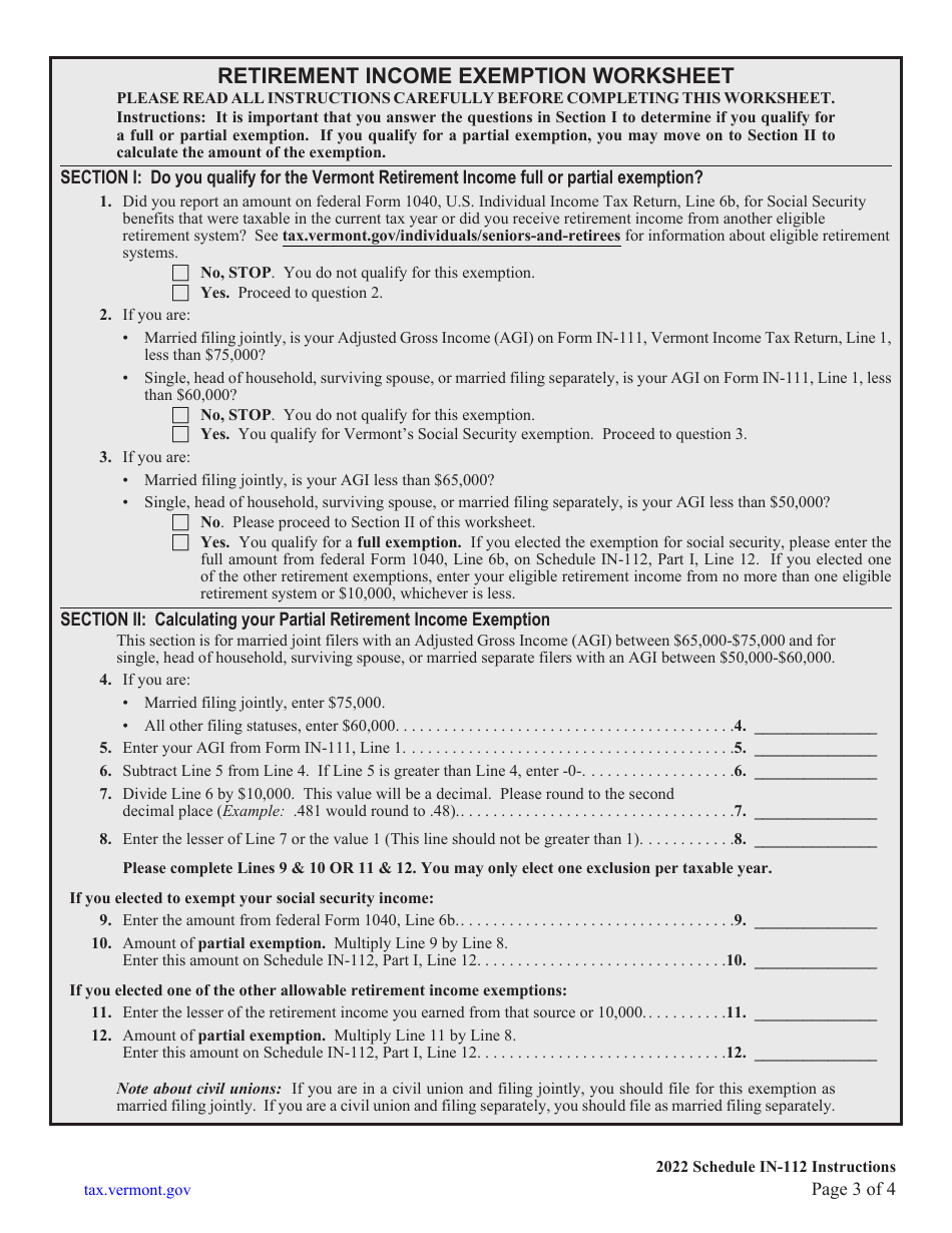Instructions for Schedule IN-112 Vermont Tax Adjustments and Credits - Vermont, Page 3