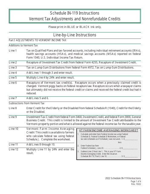 Schedule IN-119 2022 Printable Pdf