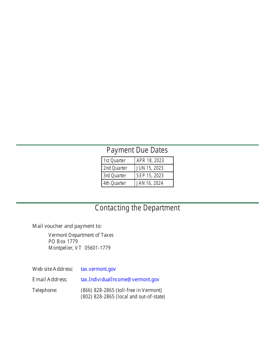 Form IN-114 Vermont Individual Income Estimated Tax Payment Voucher - Vermont, Page 2
