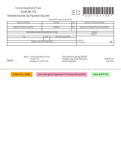 Form IN-116 2022 Printable Pdf