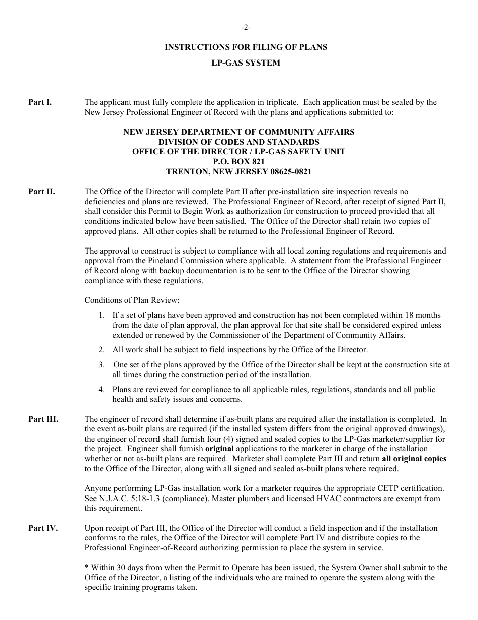 Form AFPR Application for Plan Review of a Lp-Gas System - New Jersey, Page 2