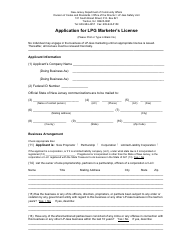 Form L1 Application for Lpg Marketer&#039;s License - New Jersey