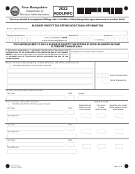 Document preview: Form ADDL INFO Business Profits Tax Return Additional Information - New Hampshire, 2022