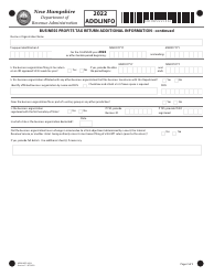 Form ADDL INFO Business Profits Tax Return Additional Information - New Hampshire, Page 2