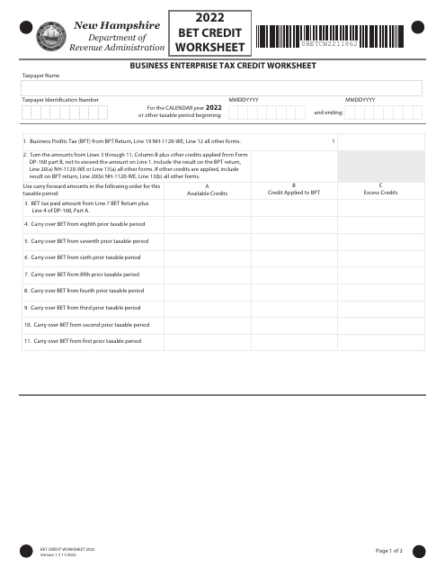 Form BET-CW 2022 Printable Pdf