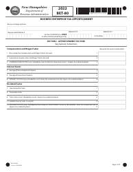 Document preview: Form BET-80 Business Enterprise Tax Apportionment - New Hampshire