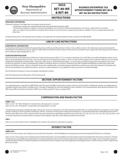 Form BET-80-WE, BET-80 2022 Printable Pdf