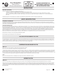 Instructions for Form BET-80-WE, BET-80 - New Hampshire