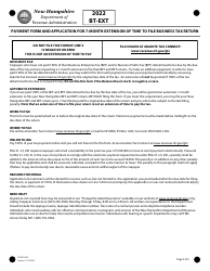 Form BT-EXT Payment Form and Application for 7-month Extension of Time to File Business Tax Return - New Hampshire, Page 2