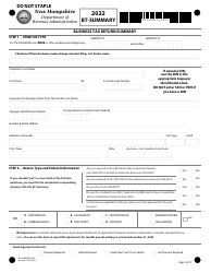 Form BT-SUMMARY Business Tax Return Summary - New Hampshire