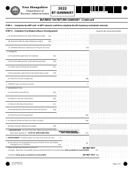 Form BT-SUMMARY Business Tax Return Summary - New Hampshire, Page 2