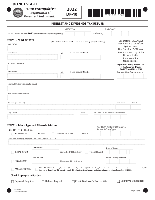 Form DP-10 2022 Printable Pdf
