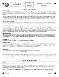 Instructions for Form DP-10 Interest and Dividends Tax Return - New Hampshire, Page 2