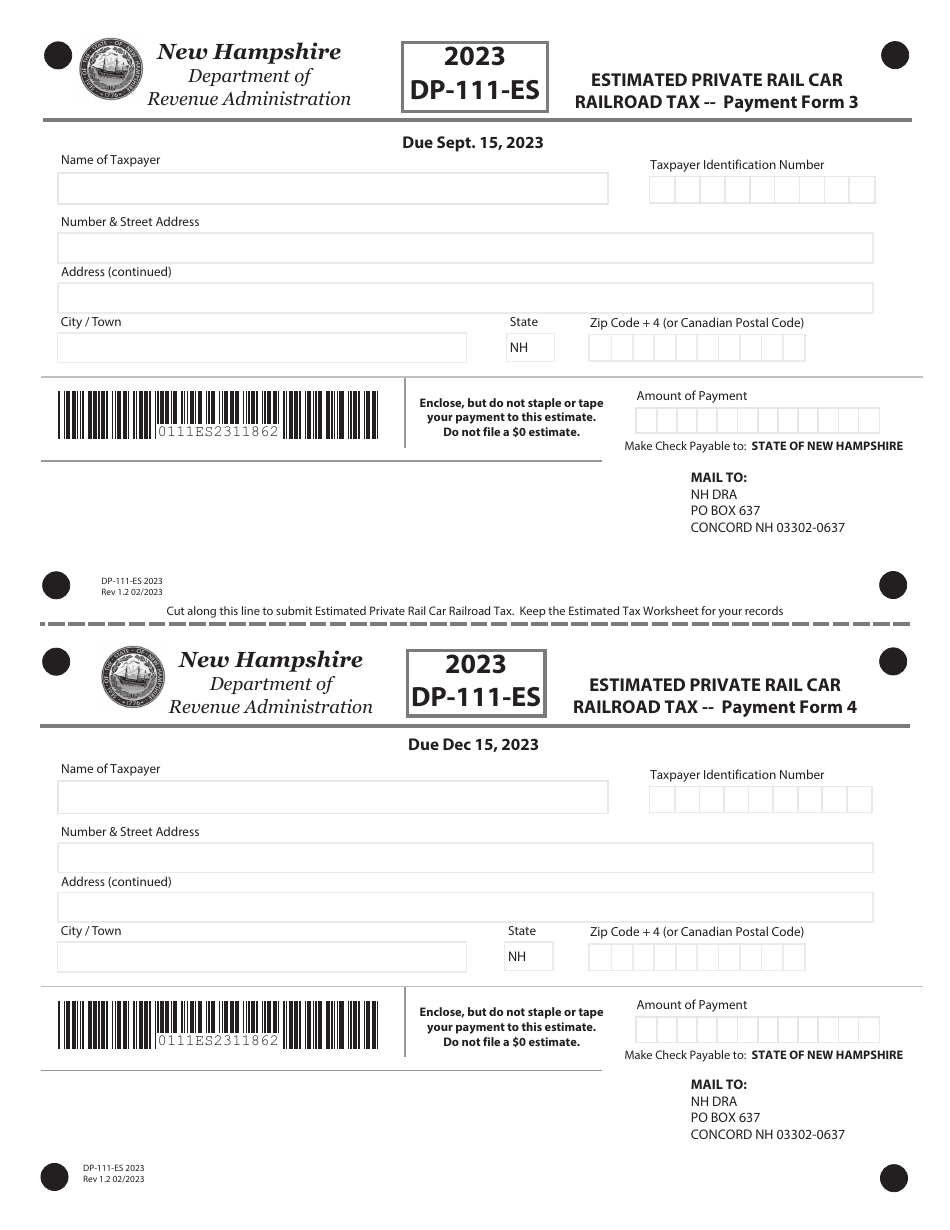 Form DP-111-ES Estimated Private Rail Car Railroad Tax - New Hampshire, Page 3