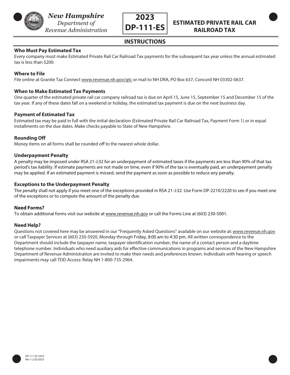 Form DP-111-ES Estimated Private Rail Car Railroad Tax - New Hampshire, Page 4