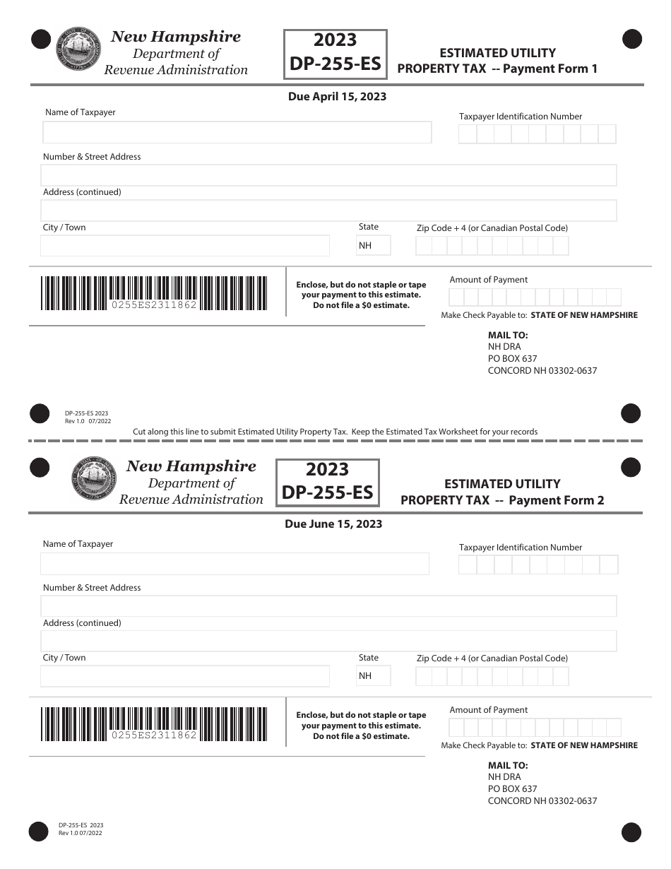 Form DP-255-ES Estimated Utility Property Tax - New Hampshire, Page 2