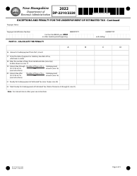Form DP-2210/2220 Exceptions and Penalty for the Underpayment of Estimated Tax - New Hampshire, Page 2