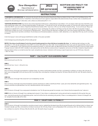 Instructions for Form DP-2210/2220 Exceptions and Penalty for the Underpayment of Estimated Tax - New Hampshire