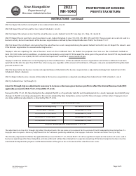 Instructions for Form NH-1040 Proprietorship Business Profits Tax Return - New Hampshire, Page 2