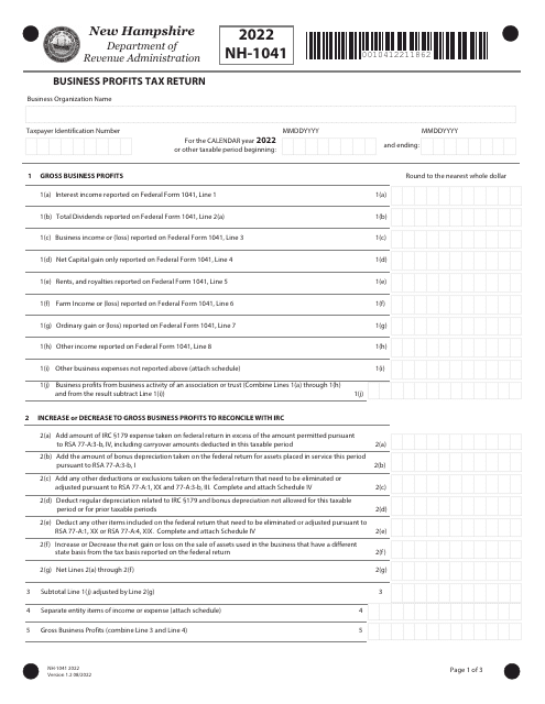 Form NH-1041 2022 Printable Pdf