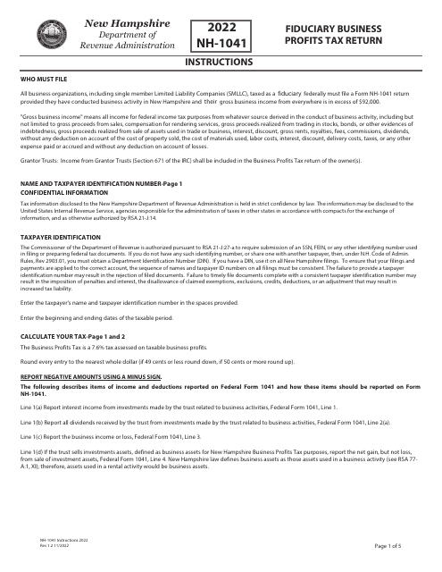 Form NH-1041 2022 Printable Pdf