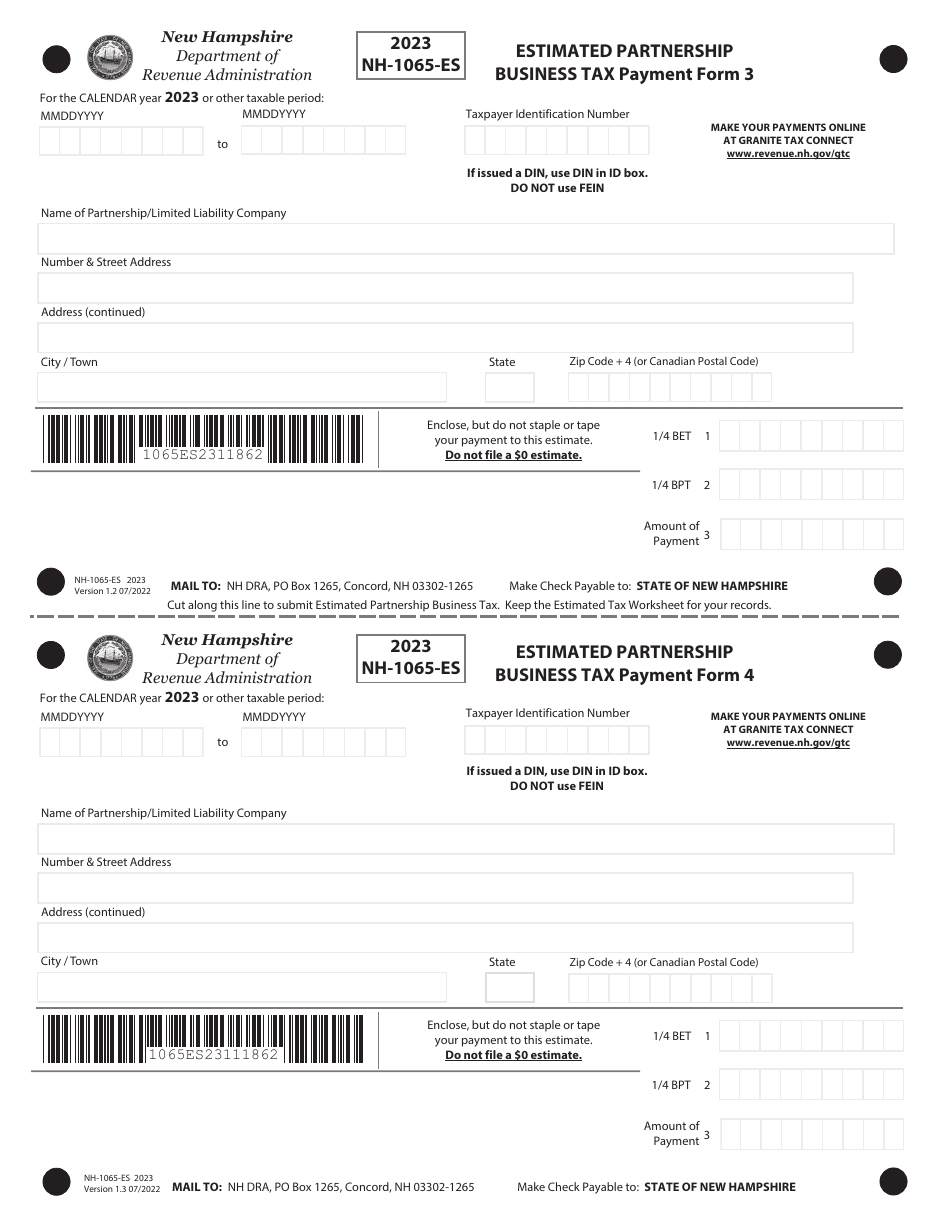 Form NH-1065-ES Estimated Partnership Business Tax - New Hampshire, Page 3