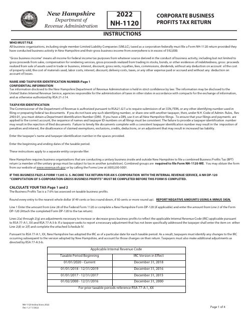 Form NH-1120 2022 Printable Pdf