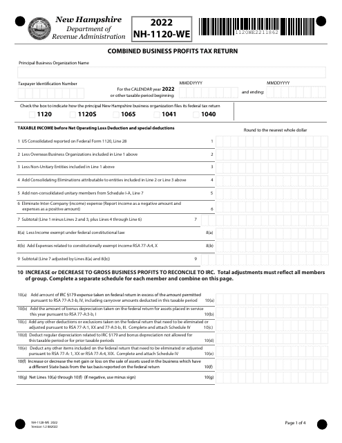 Form NH-1120-WE 2022 Printable Pdf