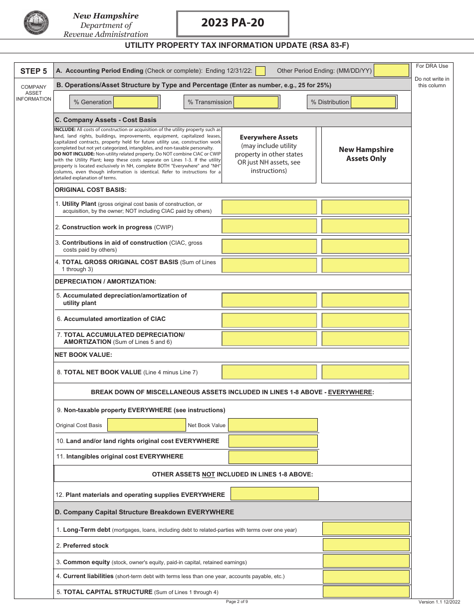 Form PA-20 Utility Property Tax Information Update (Rsa 83-f) - New Hampshire, Page 2