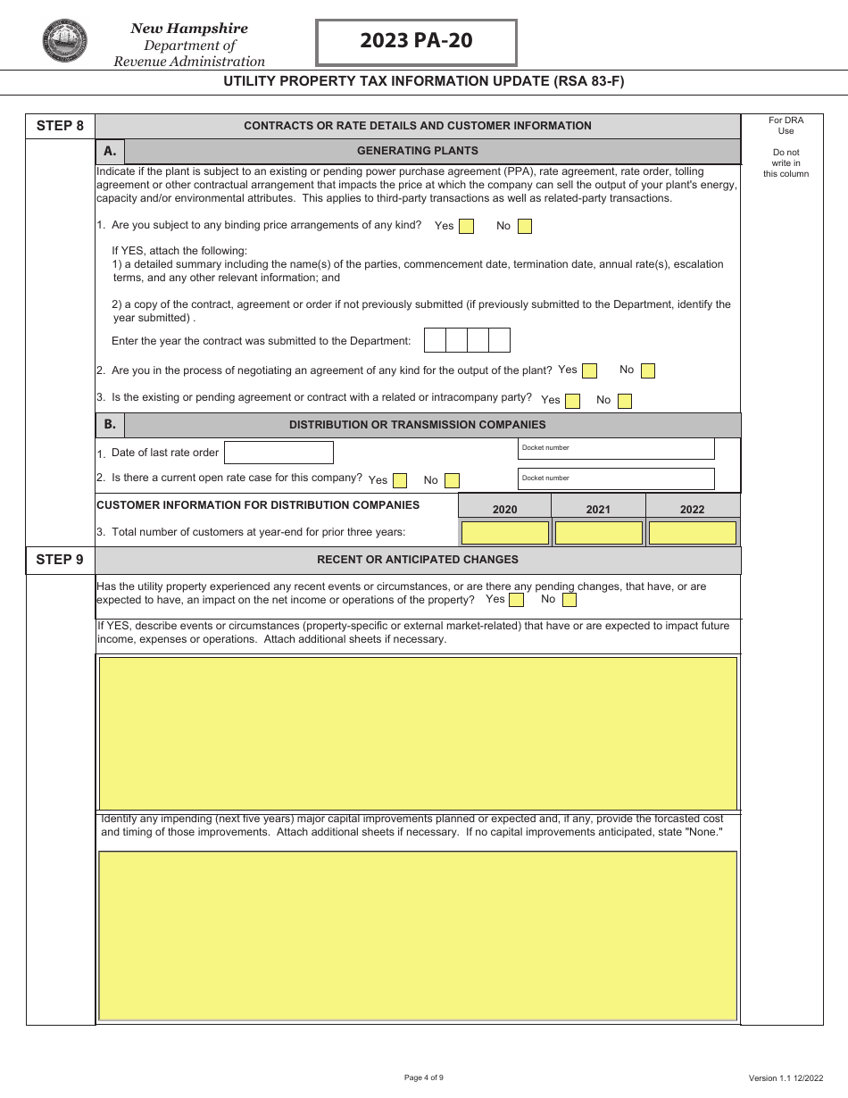 Form PA-20 Utility Property Tax Information Update (Rsa 83-f) - New Hampshire, Page 4