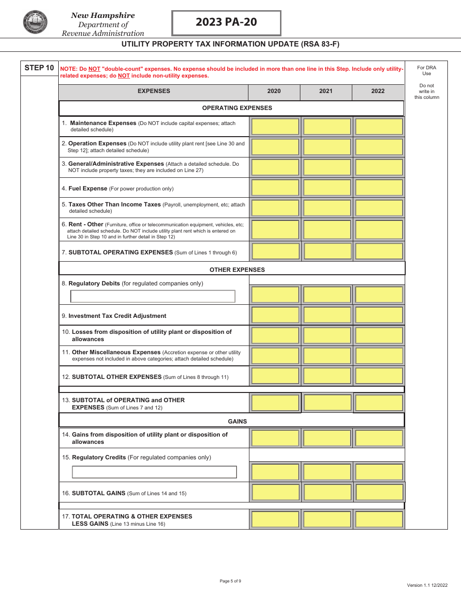 Form PA-20 Utility Property Tax Information Update (Rsa 83-f) - New Hampshire, Page 5