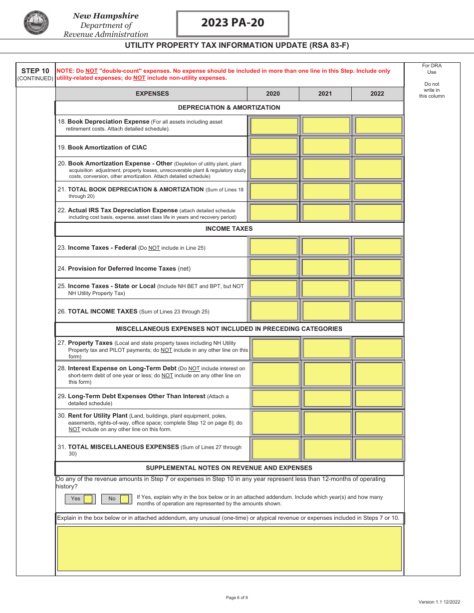 Form PA-20 Utility Property Tax Information Update (Rsa 83-f) - New Hampshire, Page 6