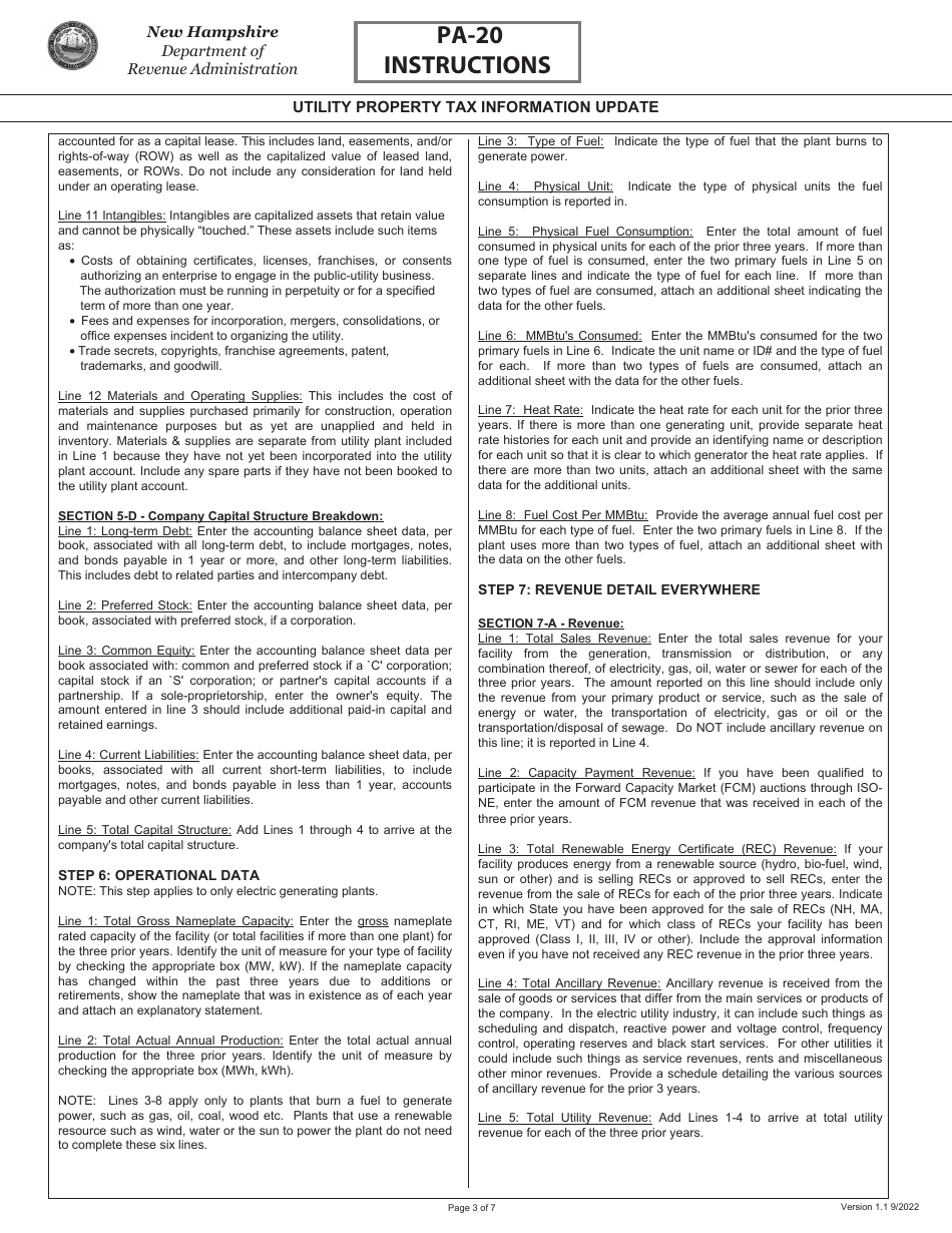 Instructions for Form PA-20 Utility Property Tax Information Update - New Hampshire, Page 3