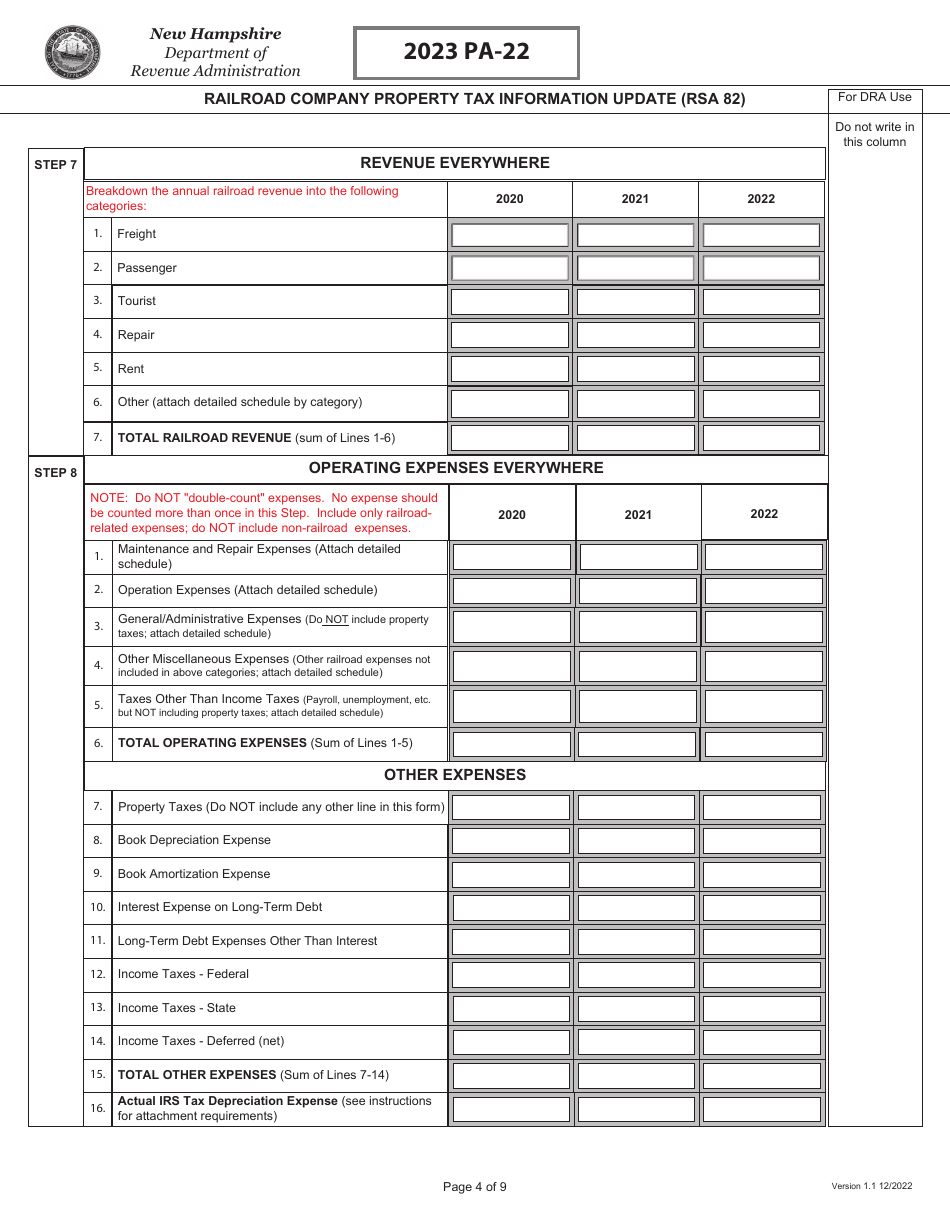 Form PA-22 Railroad Company Property Tax Information Update (Rsa 82) - New Hampshire, Page 4