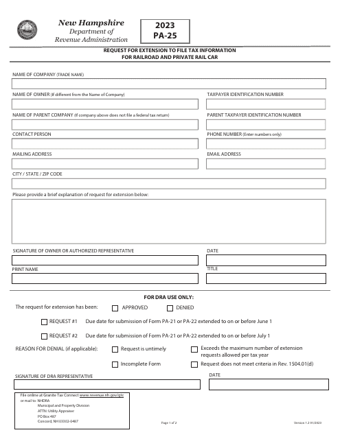 Form PA-25 2023 Printable Pdf