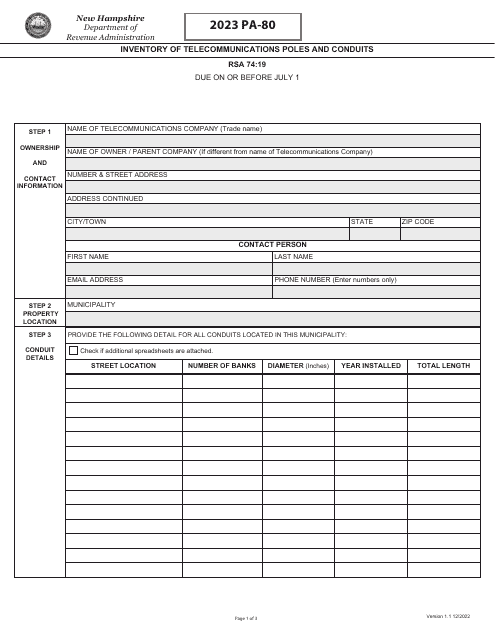 Form PA-80 2023 Printable Pdf