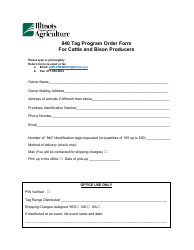 Document preview: 840 Tag Program Order Form for Cattle and Bison Producers - Illinois