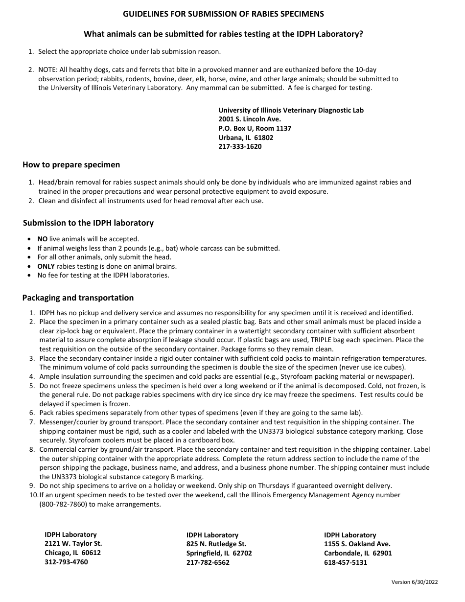 Animal Rabies Laboratory Submission Form - Illinois, Page 3