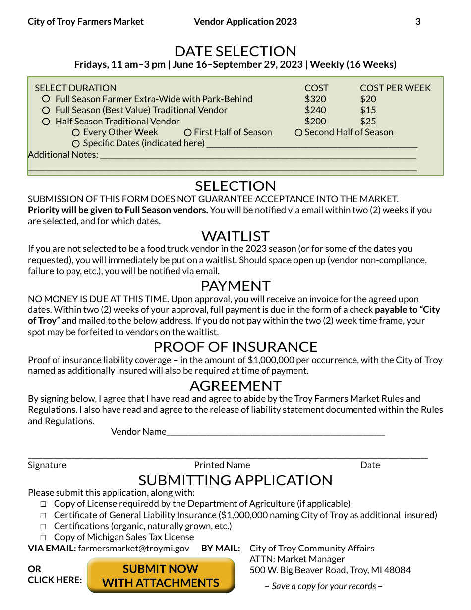 Troy Farmers Market Vendor Application - City of Troy, Michigan, Page 3