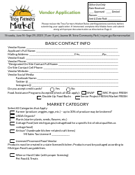Document preview: Troy Farmers Market Vendor Application - City of Troy, Michigan, 2023