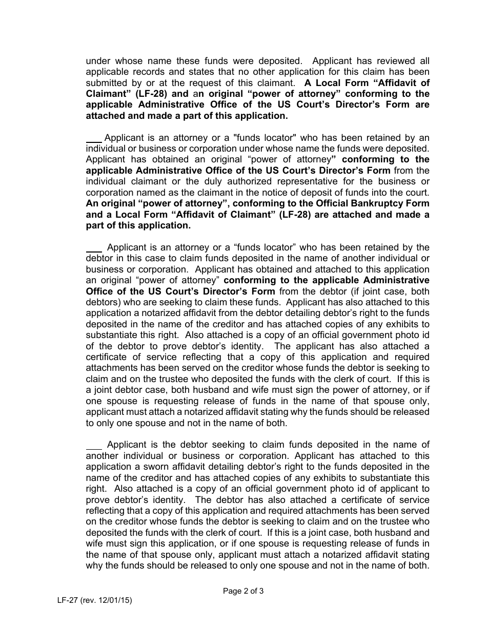 Form LF-27 Application to Withdraw Unclaimed Funds - Florida, Page 2