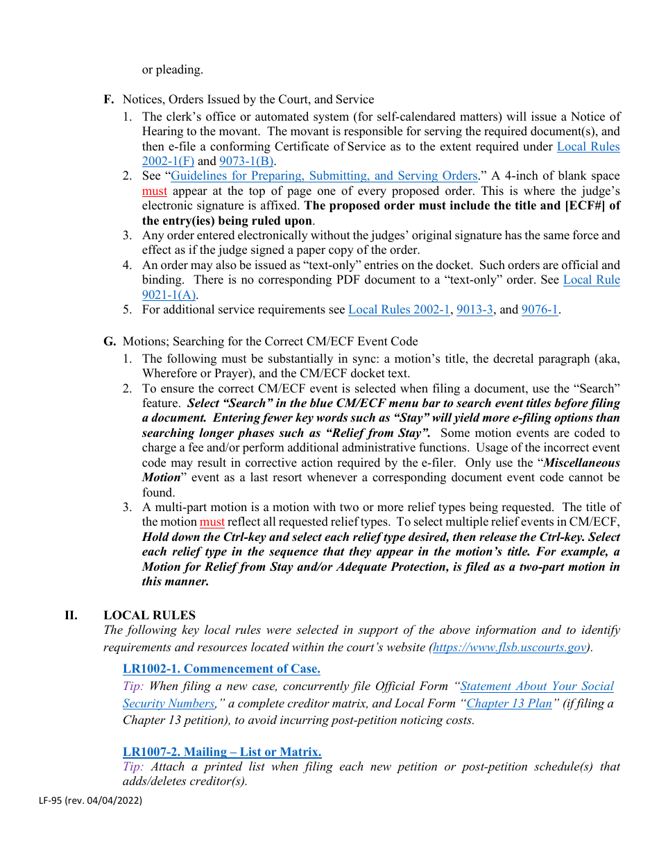 Form LF-95 Acknowledgment of Responsibility for Live Access to Cm / Ecf With Full Attorney Filing Privileges - Florida, Page 5
