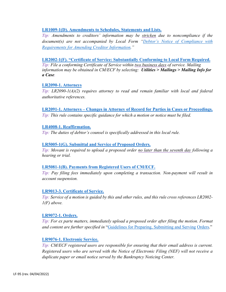 Form LF-95 Acknowledgment of Responsibility for Live Access to Cm / Ecf With Full Attorney Filing Privileges - Florida, Page 6