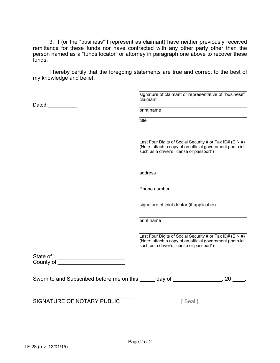 Form LF-28 - Fill Out, Sign Online and Download Printable PDF, Florida ...