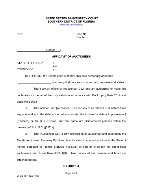 Form LF-22 Exhibit A Affidavit of Auctioneer - Florida