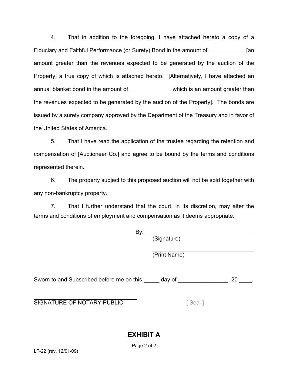 Form LF-22 Exhibit A Affidavit of Auctioneer - Florida, Page 2